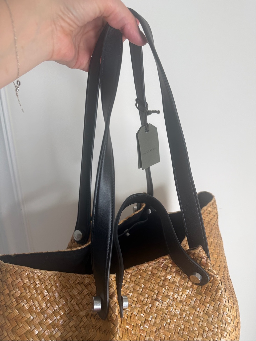 AllSaints allington straw tote in natural - Picture 4 of 12